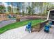 Beautiful backyard with patio, lush lawn, and landscaped terraced areas at 10823 Preservation Park Dr, Charlotte, NC 28214