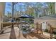 Backyard deck featuring a table with a blue umbrella, perfect for entertaining guests at 235 Stafford Estates Dr, Salisbury, NC 28146