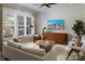 Modern living room with comfortable seating, large windows, and a stylish TV console at 4126 Eastover Glen Rd # 0317, Charlotte, NC 28269