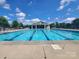 Sparkling blue community pool with lounge chairs on a sunny day at 4924 Riverdale Dr, Charlotte, NC 28273
