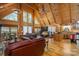 Cozy open living space with vaulted ceilings, hardwood floors, leather sofas, and lots of natural light at 528 Manchester Rd, Mount Gilead, NC 27306