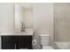 Bathroom features a modern vanity with matte black cabinetry and tiled shower at 532 Billingsley Rd, Charlotte, NC 28211