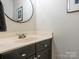 Bathroom vanity with a dark cabinet, framed art, and neutral walls at 753 Mountainwater Dr, Charlotte, NC 28262