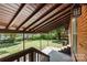 Covered patio overlooks the spacious, shady, and private backyard of a brick home at 900 E Woodlawn Rd, Charlotte, NC 28209