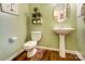 Charming half bathroom with stylish pedestal sink, updated fixtures and decorative accents at 10421 Dominion Village Dr, Charlotte, NC 28269