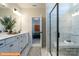 Modern bathroom boasts dual vanity, luxurious walk-in shower with glass enclosure, and elegant finishes at 1234 Wendall Ln, Mount Pleasant, NC 28025
