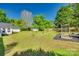 Expansive backyard with a lush lawn, a detached garage and a charming garden area at 2175 Highwood Rd, Rock Hill, SC 29732