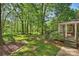 Expansive backyard featuring lush greenery and mature trees, offering a serene and private outdoor space at 2605 Winding Oak Dr, Charlotte, NC 28270