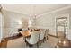 Formal dining room with hardwood floors, wainscoting, and a large wooden table, perfect for entertaining guests at 2605 Winding Oak Dr, Charlotte, NC 28270