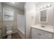 Bathroom features tub shower combination, single sink and toilet at 3791 Richard St, Claremont, NC 28610