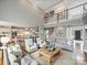 Spacious living room featuring vaulted ceiling, fireplace, and open view to kitchen and staircase at 6225 Woodleigh Oaks Dr, Charlotte, NC 28226