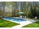 Backyard pool surrounded by lush greenery, lounge chairs, and a well-maintained patio at 125 Trent Pines Dr, Mooresville, NC 28117