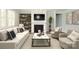 Inviting living room with a fireplace, elegant decor, comfortable seating, and natural light from the windows at 13620 Castleford Dr, Mint Hill, NC 28227