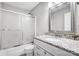 Bathroom featuring a granite vanity top, and a shower with glass doors at 2020 Makin Dr, Indian Trail, NC 28079