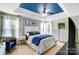 Relaxing main bedroom with a decorative blue ceiling and fan at 2020 Makin Dr, Indian Trail, NC 28079