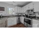 This kitchen features stainless steel appliances, granite countertops, and white cabinets at 2439 Heathershire Ln, Matthews, NC 28105