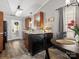 Bright kitchen featuring granite countertops, an island, and a view of the backyard at 3020 Salmon River Dr, Monroe, NC 28110