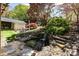 Landscaped backyard featuring a serene pond with a waterfall and natural stone accents at 3916 Riverbend Rd, Charlotte, NC 28210