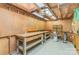 Functional workshop area with pegboard walls, workbench, and organized storage solutions at 3916 Riverbend Rd, Charlotte, NC 28210