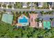Aerial view of community amenities, including a pool, tennis, and basketball courts at 704 Fresia Dr, Tega Cay, SC 29708