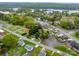 Wide aerial shot capturing the neighborhood's layout, tree coverage, and proximity to the water at 803 Catawba St, Belmont, NC 28012