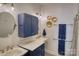 Stylish bathroom with double sinks and blue cabinets at 803 Catawba St, Belmont, NC 28012