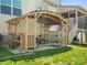 Cozy backyard with a wooden pergola, perfect for outdoor relaxation and entertaining at 110 Lantern Acres Dr, Mooresville, NC 28115