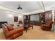 Spacious media room with a large screen, comfortable leather seating, and custom built-in cabinetry for entertainment at 200 Highland Forest Dr, Charlotte, NC 28270
