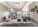 Inviting living room with tray ceilings, a ceiling fan, neutral color palette and an open floorplan at 244 Alexis Lucia Rd, Alexis, NC 28006