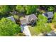 Overhead view of a two-story home with a lush green yard, mature trees, and a long driveway at 2512 Pimpernel Rd, Charlotte, NC 28213