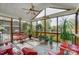 Inviting screened porch with slate floors and view of a serene pond at 4715 Amberside Dr, Rock Hill, SC 29732