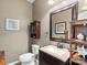 Well-lit powder room with modern fixtures, a framed mirror, and decorative accents at 475 Delta Dr, Fort Mill, SC 29715