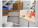 Basement bathroom with a toilet, sink, and storage shelves, ideal for added convenience at 6575 Charlotte Hwy, York, SC 29745