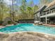 An inviting backyard oasis featuring a sparkling pool with slide, lounge chairs, and covered patio at 1725 Hannon Farm Rd, Fort Mill, SC 29715