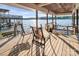 Relaxing lake view from a wooden dock with chairs and covered area featuring a boat lift at 338 Fairfield Ct, Mount Gilead, NC 27306