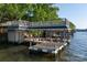 Multi-level dock with covered seating, boat slips, and swim platform, perfect for waterfront living at 338 Fairfield Ct, Mount Gilead, NC 27306