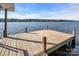 Wooden dock leading out to a calm lake with trees and houses along the opposite shoreline at 338 Fairfield Ct, Mount Gilead, NC 27306