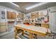 Basement workshop featuring pegboards, tools, and a wooden worktable at 3704 25Th Street Ne Pl, Hickory, NC 28601