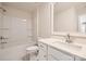 Bathroom with a tub/shower combination and a white vanity with a quartz countertop at 7005 New Town Rd, Waxhaw, NC 28173