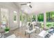 Comfortable screened-in porch with views of the backyard's stone fireplace and surrounding greenery at 1029 Seminole Dr, Waxhaw, NC 28173