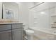 Bathroom includes vanity, toilet, and bathtub-shower combo, providing essential amenities at 20422 Creek Bend Edge Ct, Matthews, NC 28105