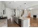 Gourmet kitchen with an island, stainless steel appliances, modern grey cabinets, and an open layout at 20422 Creek Bend Edge Ct, Matthews, NC 28105