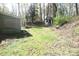 Spacious backyard with grassy area, mature trees, and a weathered storage shed, offering potential for outdoor enjoyment at 2547 Gastonia Hwy, Lincolnton, NC 28092