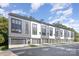 Street view of modern townhomes showcasing contemporary design, mixed siding, and convenient garage access at 3526 Saker Ln, Charlotte, NC 28211