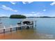 Aerial view of a private boat dock featuring covered boat slips and serene lake views at 4628 Sierra View Dr, Denver, NC 28037