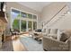 Bright and airy living room with a stone fireplace, expansive windows and staircase access at 4628 Sierra View Dr, Denver, NC 28037
