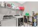 Functional laundry room equipped with front load washer, dryer, shelving, and organization at 5119 Moselle Ave, Fort Mill, SC 29707