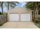 Detached two-car garage with white doors and neutral siding, providing ample parking and storage at 5329 Glenbrier Dr, Charlotte, NC 28212