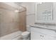 Stylish bathroom featuring a glass-enclosed shower and granite countertop vanity at 7957 Reunion Row Dr, Charlotte, NC 28277