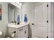 Bathroom features a single sink vanity with black hardware and a mirror at 1112 Drummond Ave, Charlotte, NC 28205